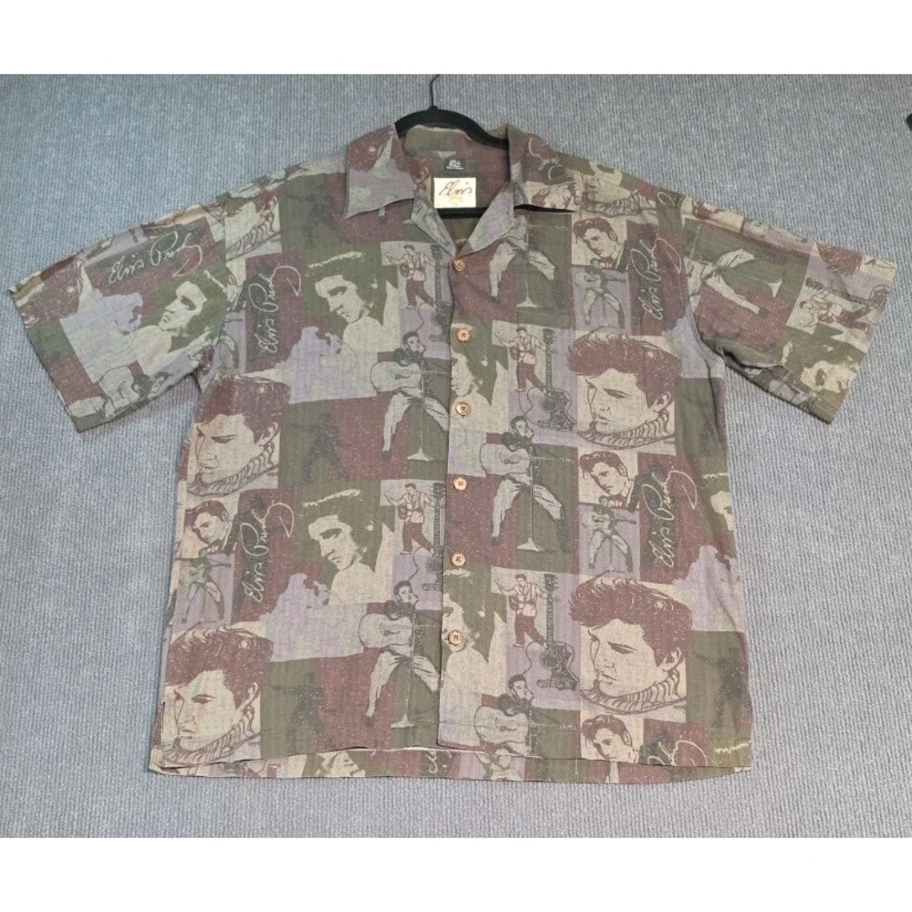 Rare David Carey ELVIS PRESLEY Short Sleeve Button Down Vintage Camp Shirt L